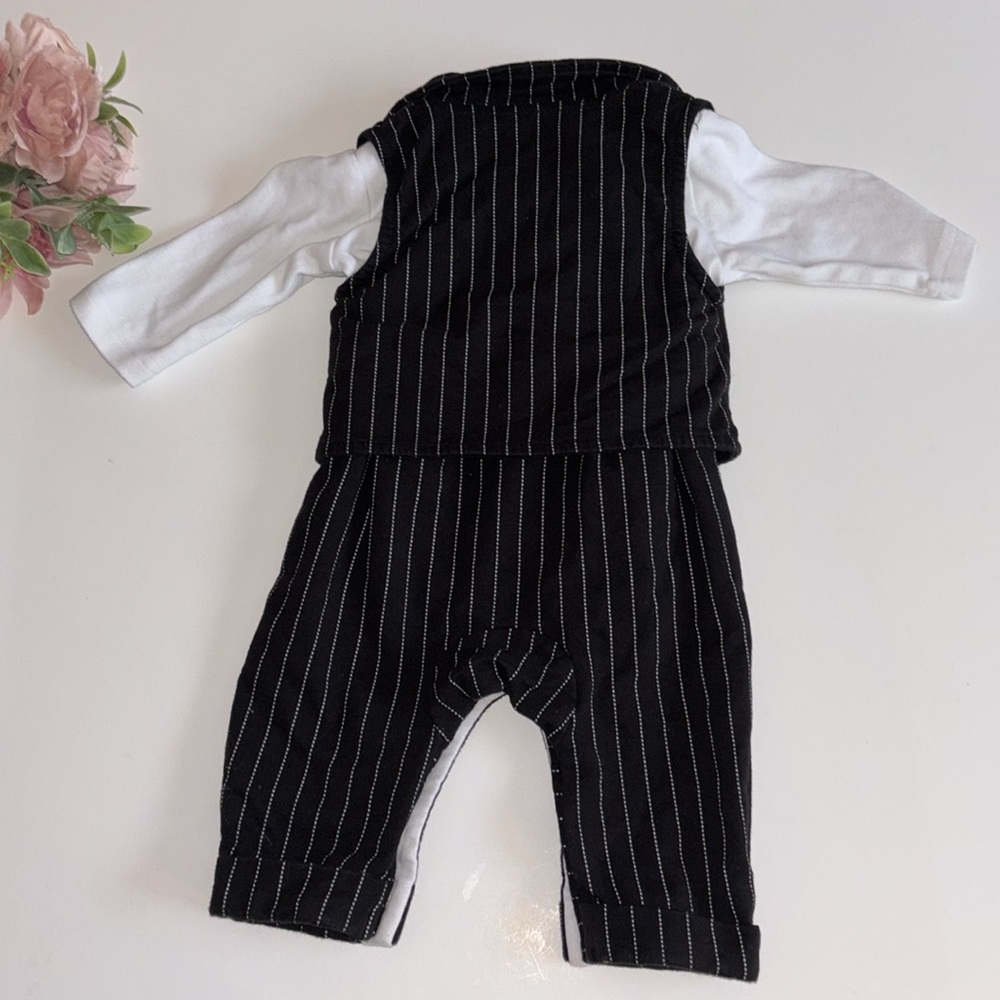 Baby Tux Baby Pinstripes Set 3-6 Month outfit Black and White Baby Tuxedo - Picture 3 of 16